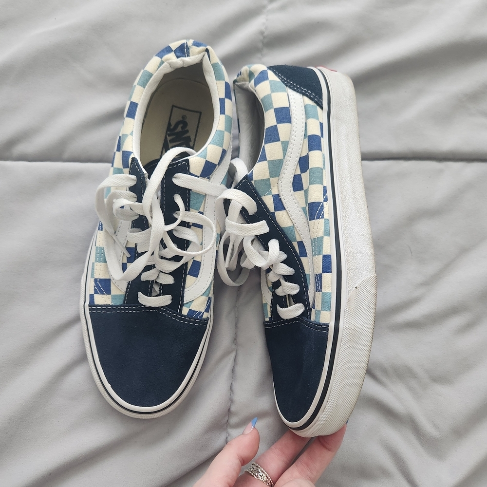 Vans Blue and White Checkered Loafers - Picture 2 of 3